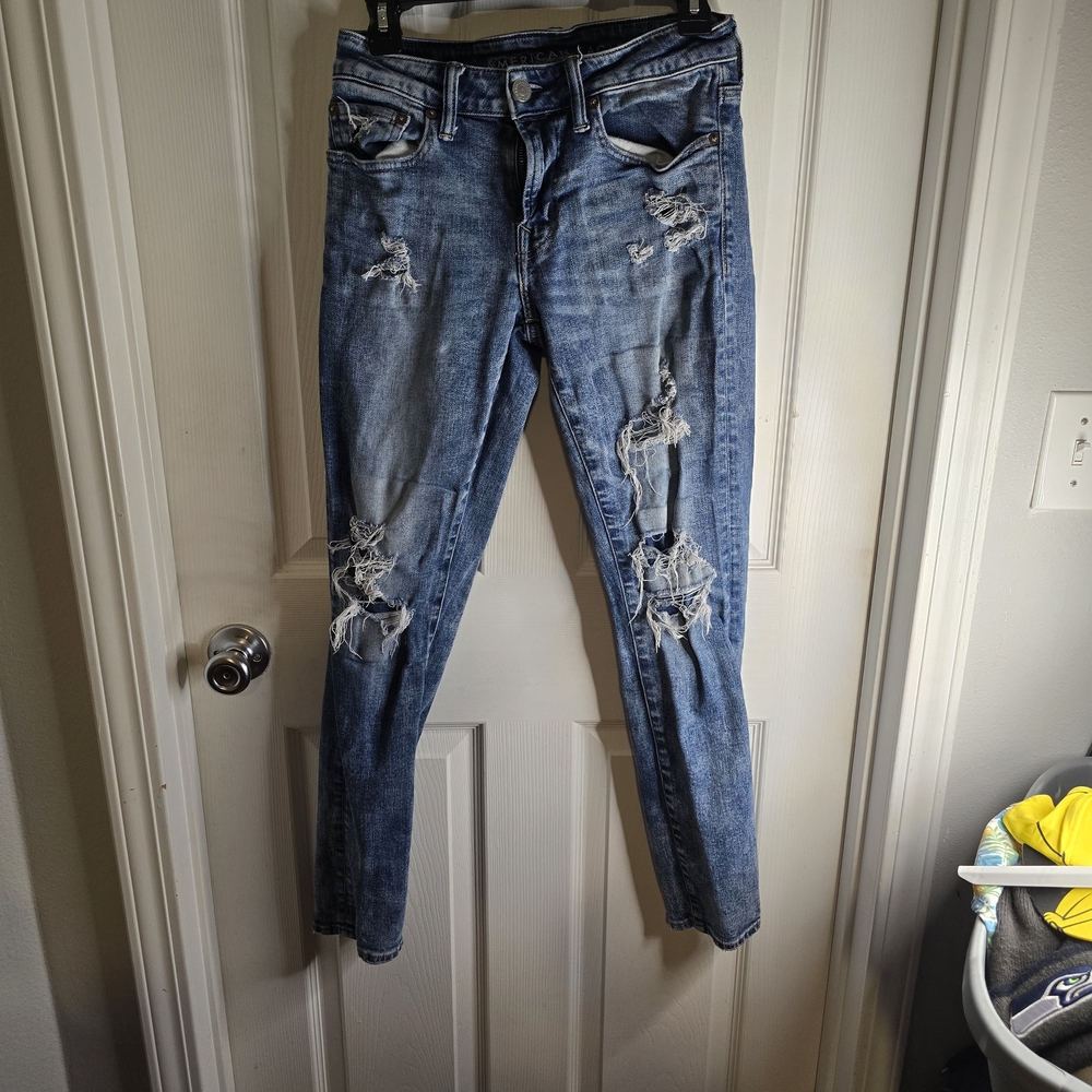 American Eagle Outfitters Ripped Blue Skinny Jeans